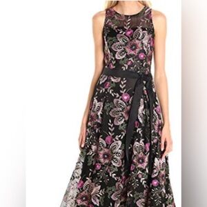 Tahari ARTHUR S.LEVINE boho Floral Embroidered Mesh Lace Tie Cocktail Dress SZ 2